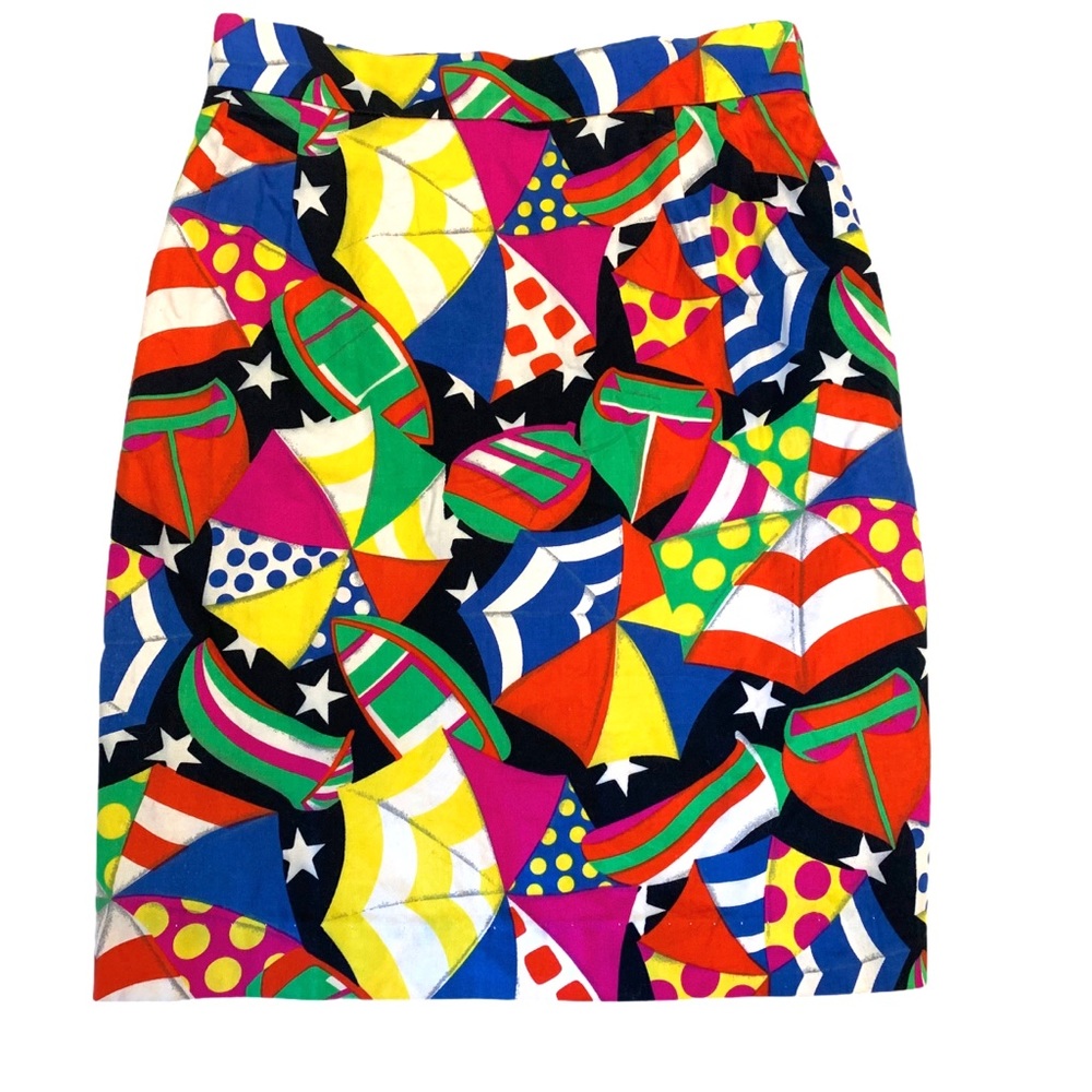 Rare Vintage Escada Colorful Umbrella High Waist Skirt
